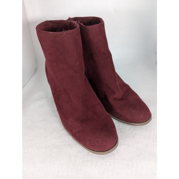 Old Navy sz 9 Faux Suede Sz 9. 2.5" Stacked heel zippers Mid ankle boot Oxblood - Picture 9 of 11